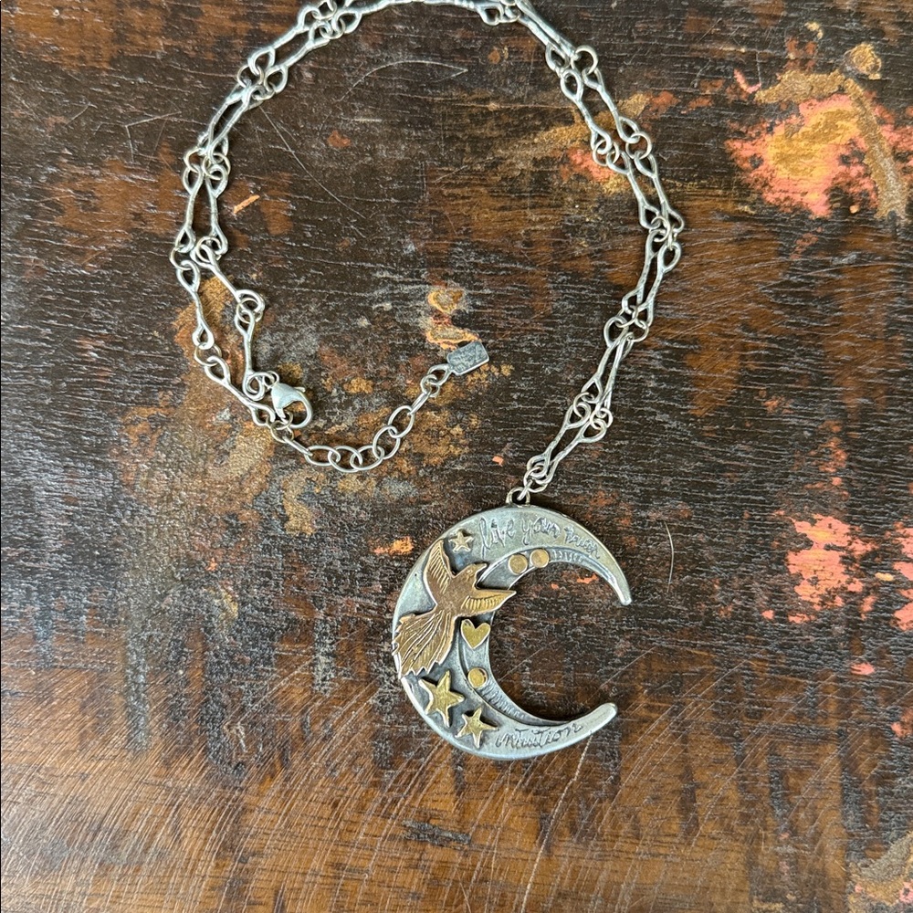Jes MaHarry “Live Your Truth” one of a kind silver/gold moon necklace. Gift incl